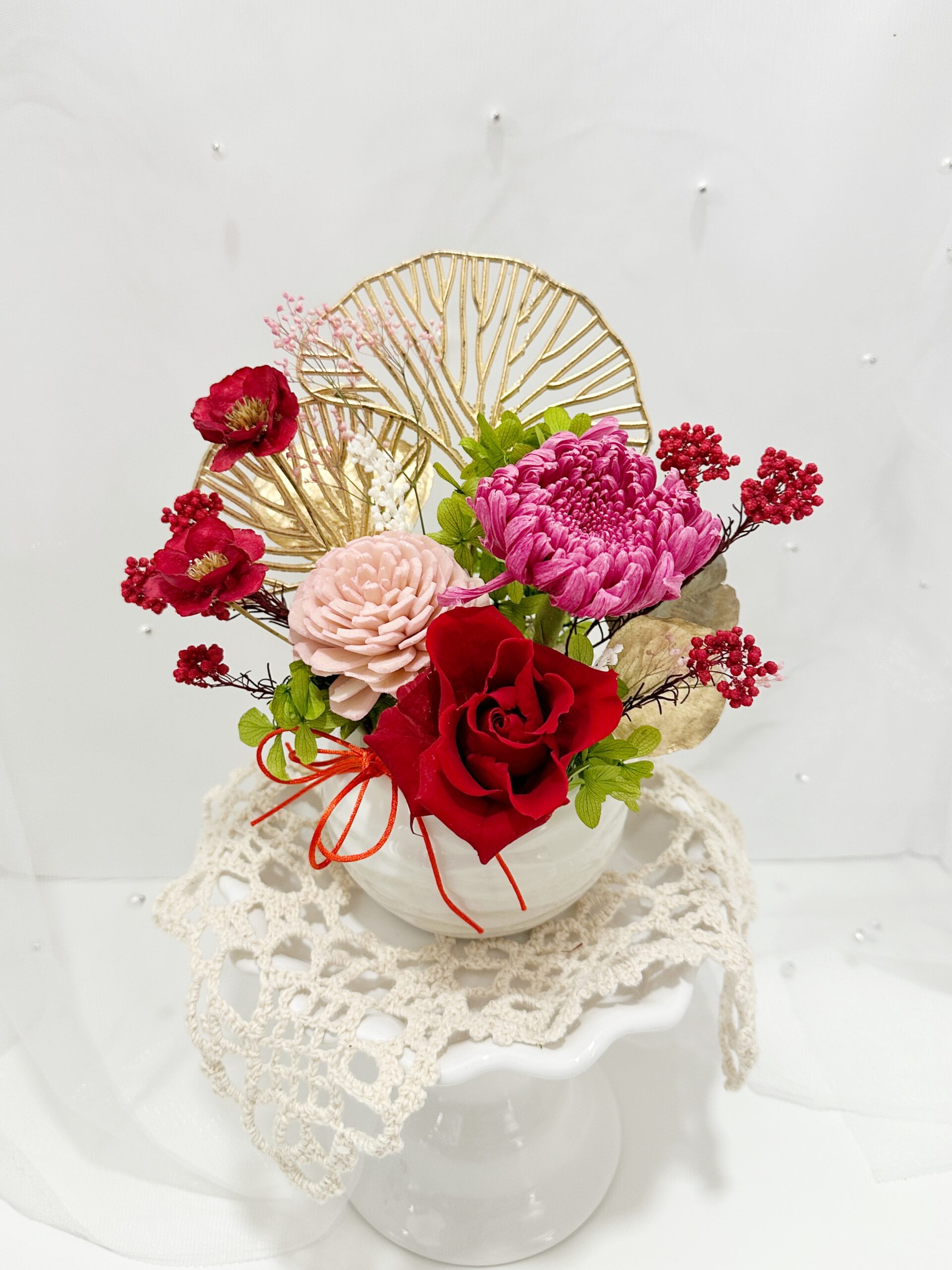 Preserved Flower Pot Arrangement – Red & Blush Elegance - Image 2