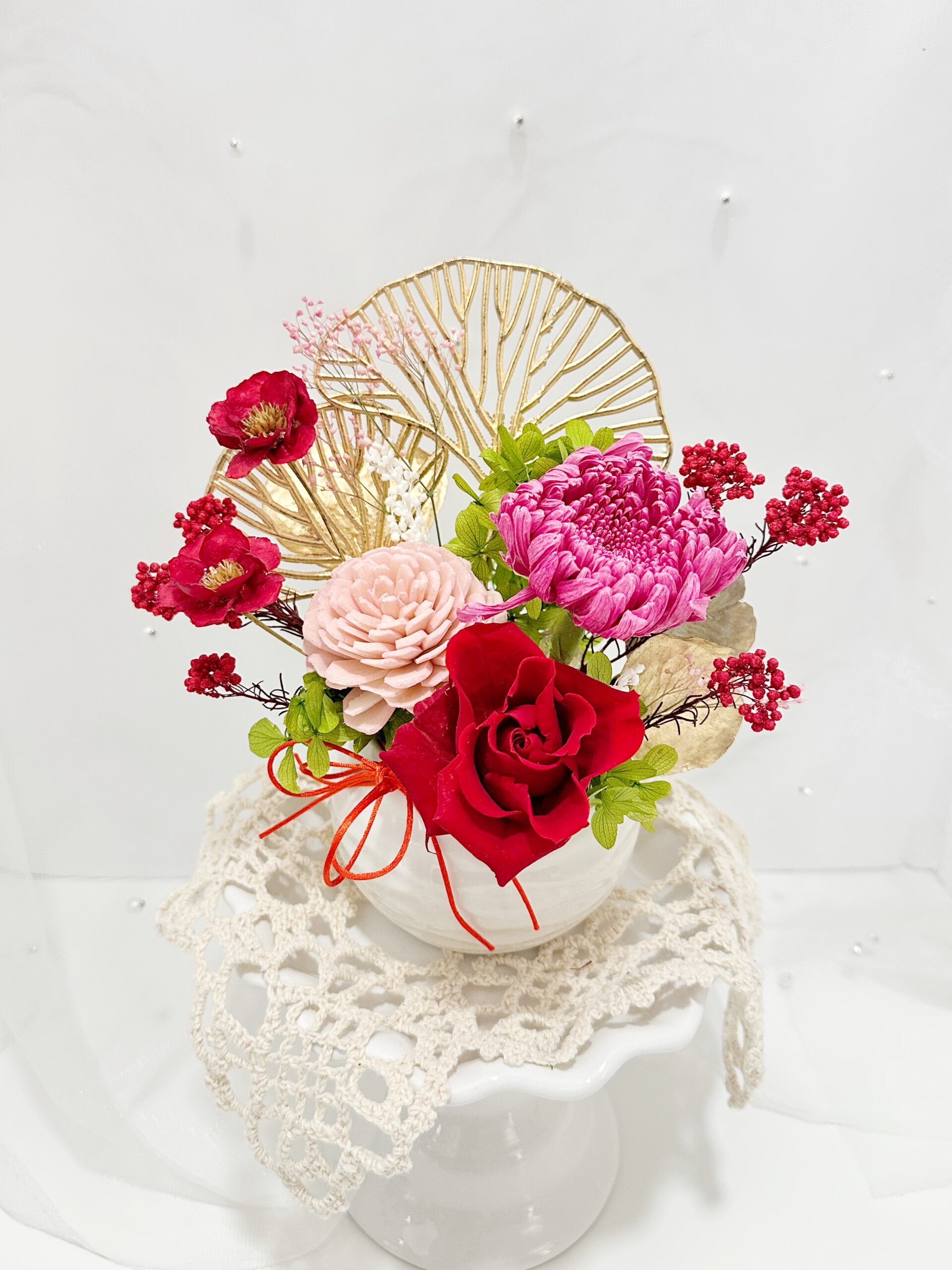 Preserved Flower Pot Arrangement – Red & Blush Elegance