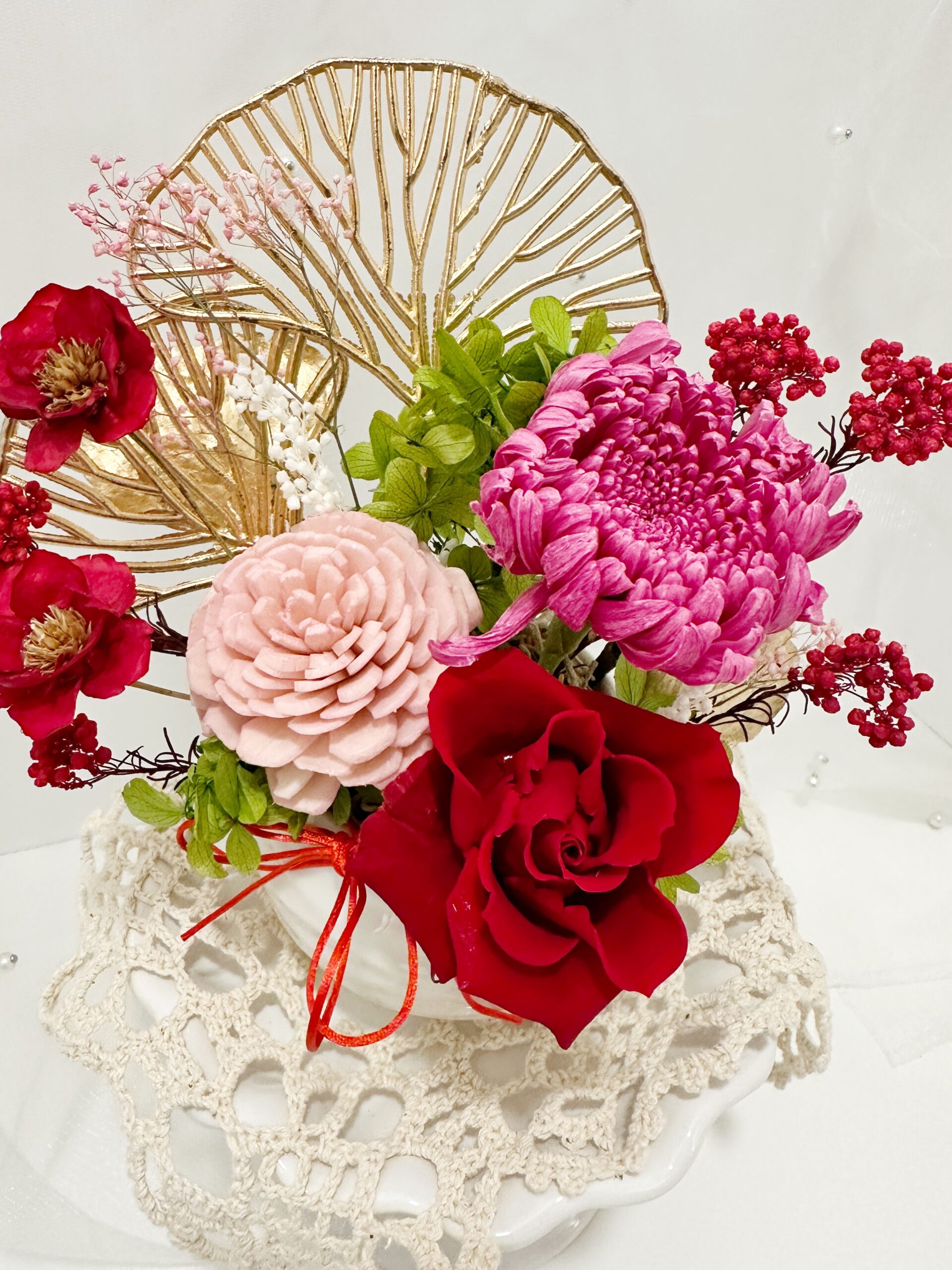 Preserved Flower Pot Arrangement – Red & Blush Elegance - Image 3