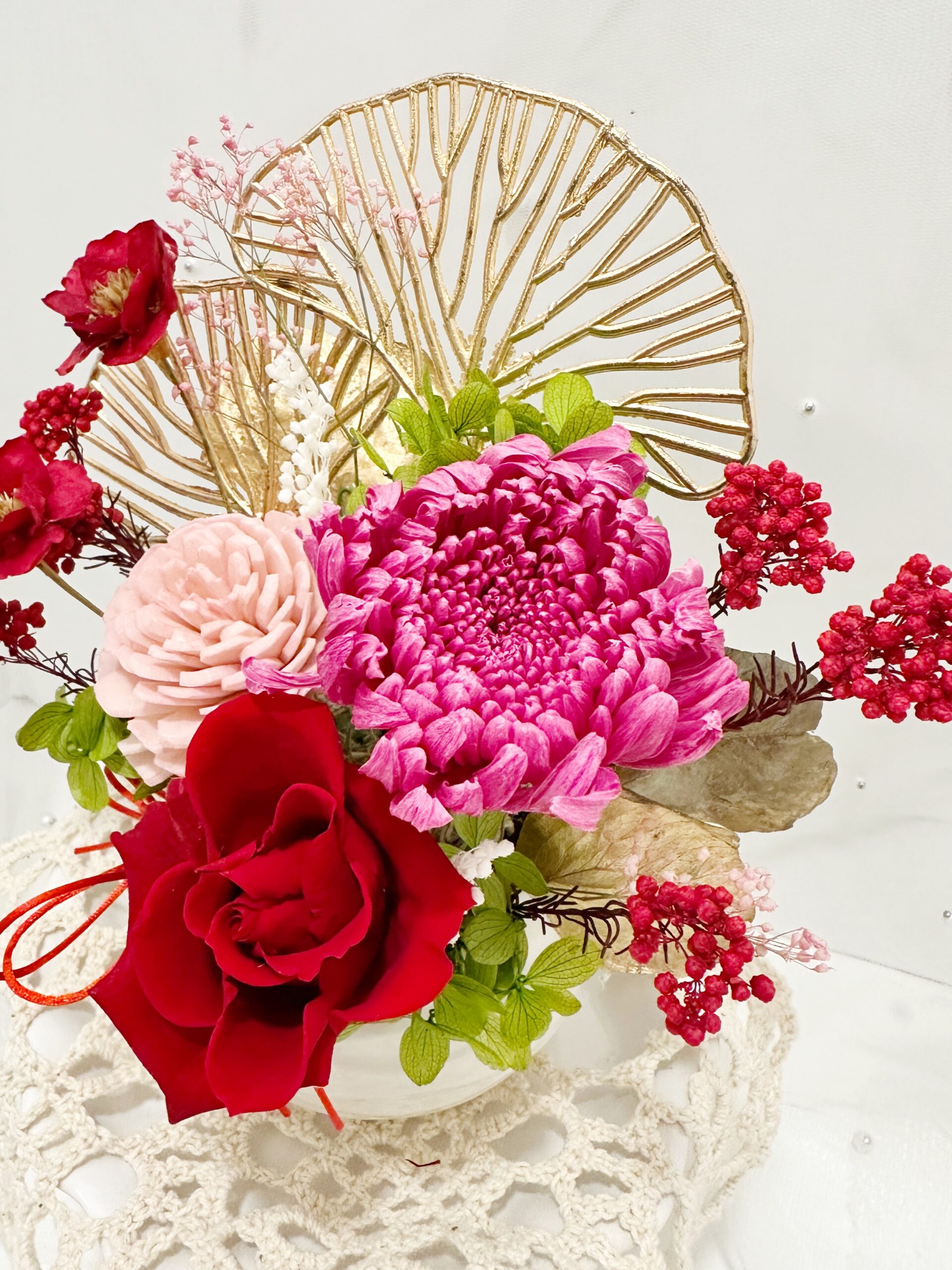 Preserved Flower Pot Arrangement – Red & Blush Elegance - Image 5